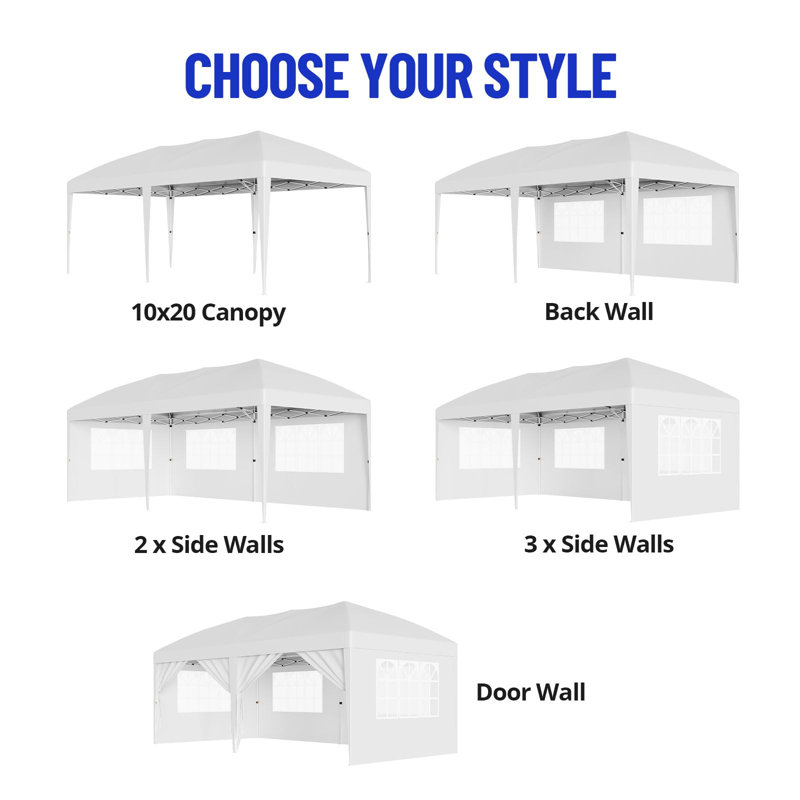 10x20 FT White Heavy Duty Pop Up Canopy Tent with 6 Sidewalls Commercial Outdoor Canopy Wedding Party Tents for Parties All Season Waterproof Gazebo with Storage Bag