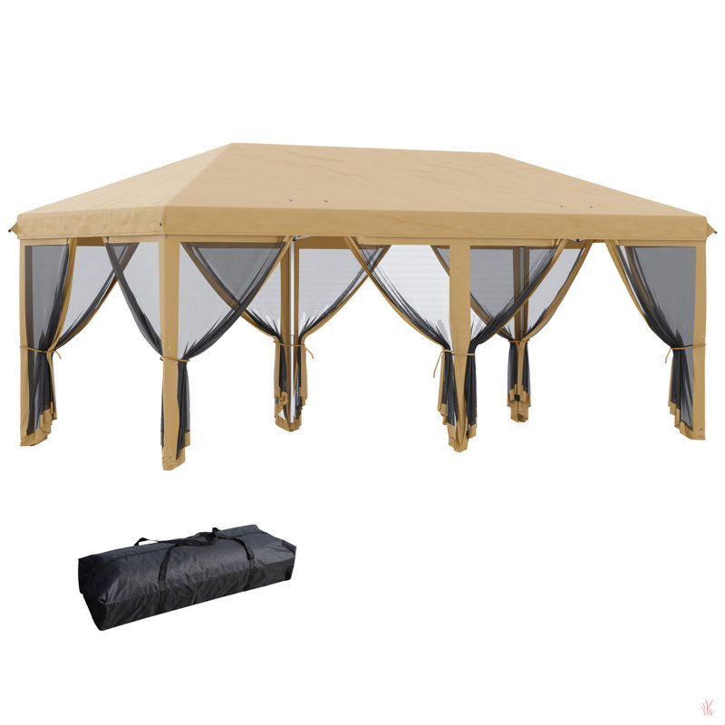 Grande tente à auvent escamotable avec filet Outsunny 10 pi x 20 pi pour abri de soleil instantané robuste pour les fêtes avec sac de transport pour l'extérieur, le jardin et le patio