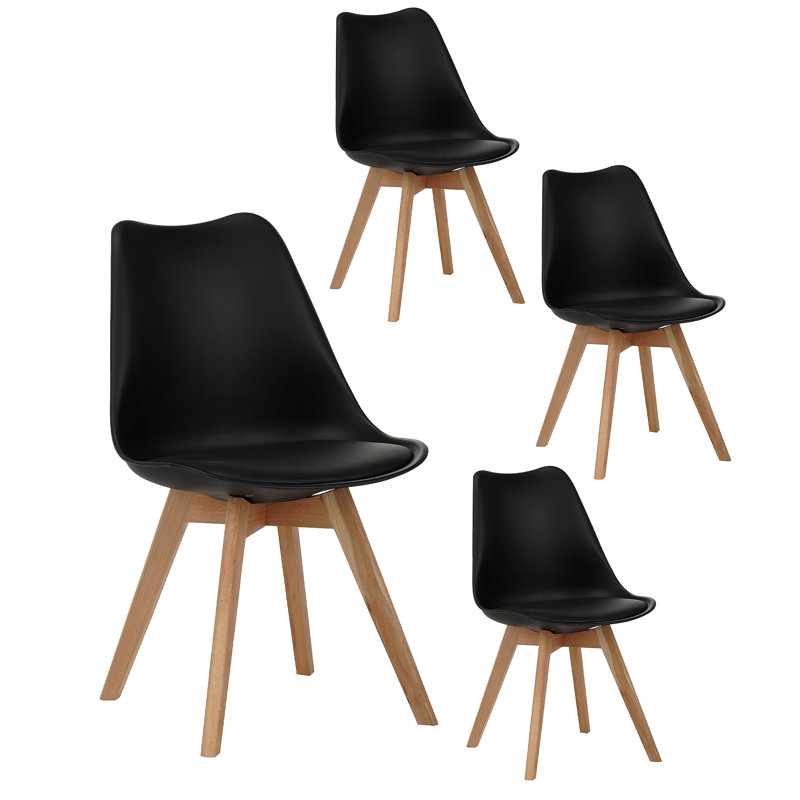 Set Of Four Dining Chairs, Medieval Modern Style Dining Chairs For Kitchen And Dining Room, With Wooden Legs, Black