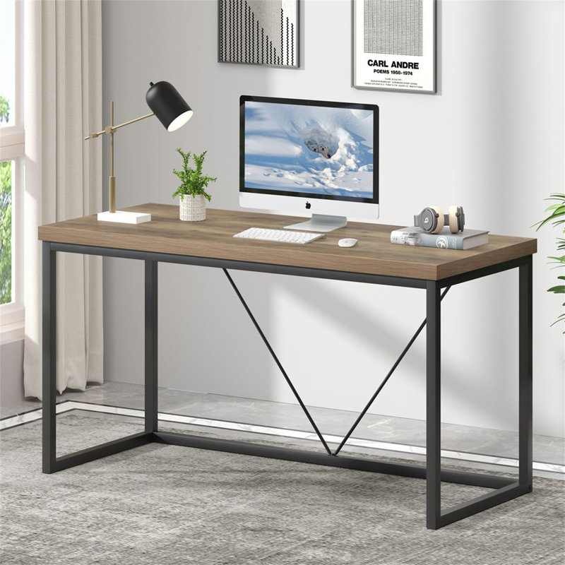 Cianciulli Metal Base Writing Desk, Oak, 29.49" H x 55" W x 23.58" D