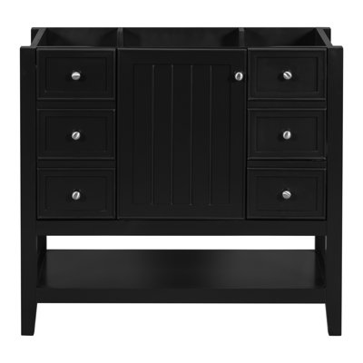 Meuble-lavabo 36 po sans lavabo, base d'armoire seulement, une armoire et trois tiroirs, noir