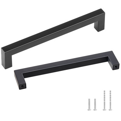 30 Pack Cabinet Pulls, 6.3 inch /160mm Center to Center Slim Square Kitchen Cabinet Drawer, Stainless Steel Modern Kitchen Cupboard Door Handles for Kitchen Bathroom Bar Hardware Matte Black