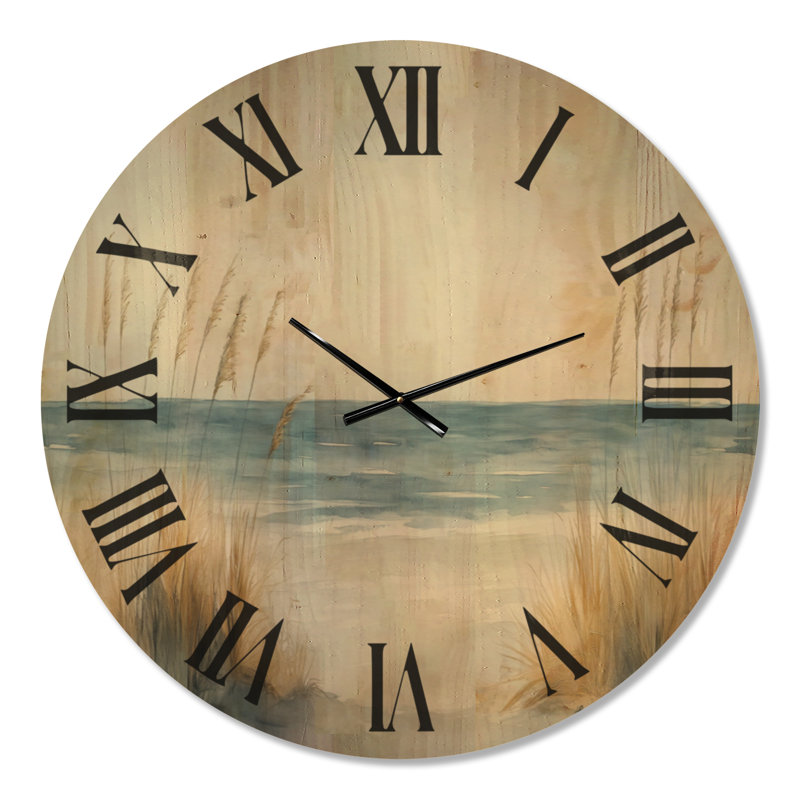 Horloge murale ronde Sea Oats Shore - Bleu côtier, imprimée sur bois massif, Très grand