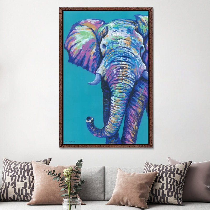 Elephantastic by Kirstin Wood - Painting on Canvas, 152.5 cm H x 101.5 cm W, Classic Brown Wood Framed