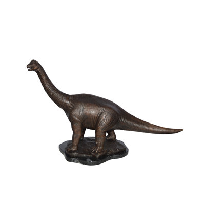Statue en bronze de dinosaure Brontosaurus sur base en marbre - Taille: L 26 po x l 10 po x H 16 po.