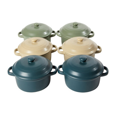 Crockpot Pembury Mini Casserole Dishes with Lids, Set of 6, 9.6 Oz Oven Safe Ramekins, Assorted Colors