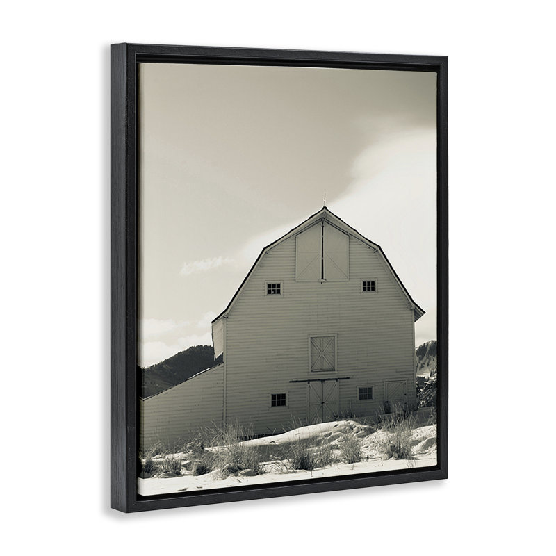 "Monochromatique Winter Barn" par Ashley Singleton, H 31 po x l 25 po, Cadre flottant noir