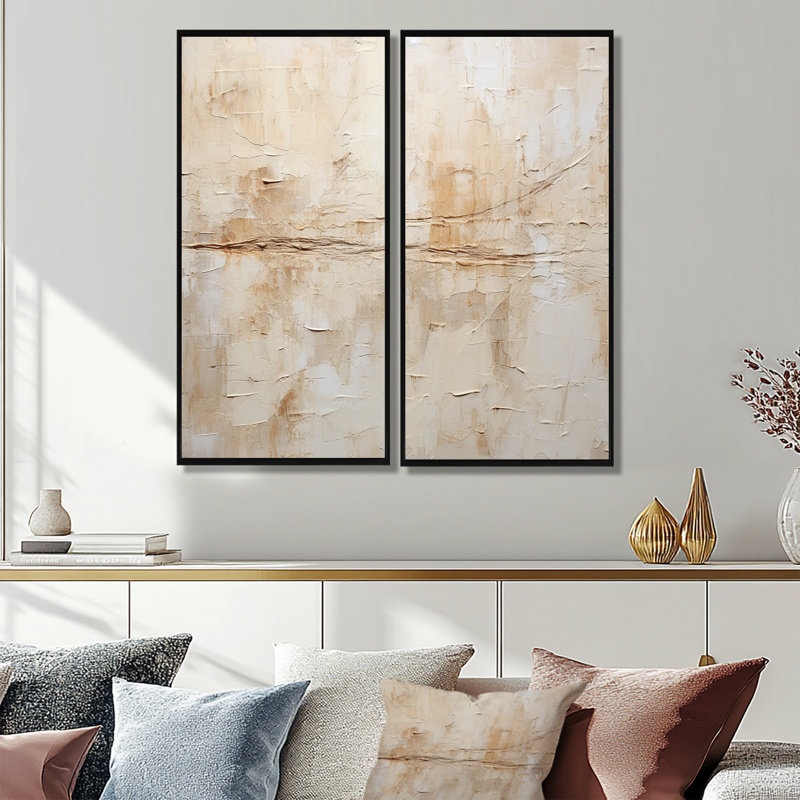 Minimalisme beige et blanc intemporel - art mural moderne bleu 2 panneaux, 40" H x 40" W, Impression encadrée flottante