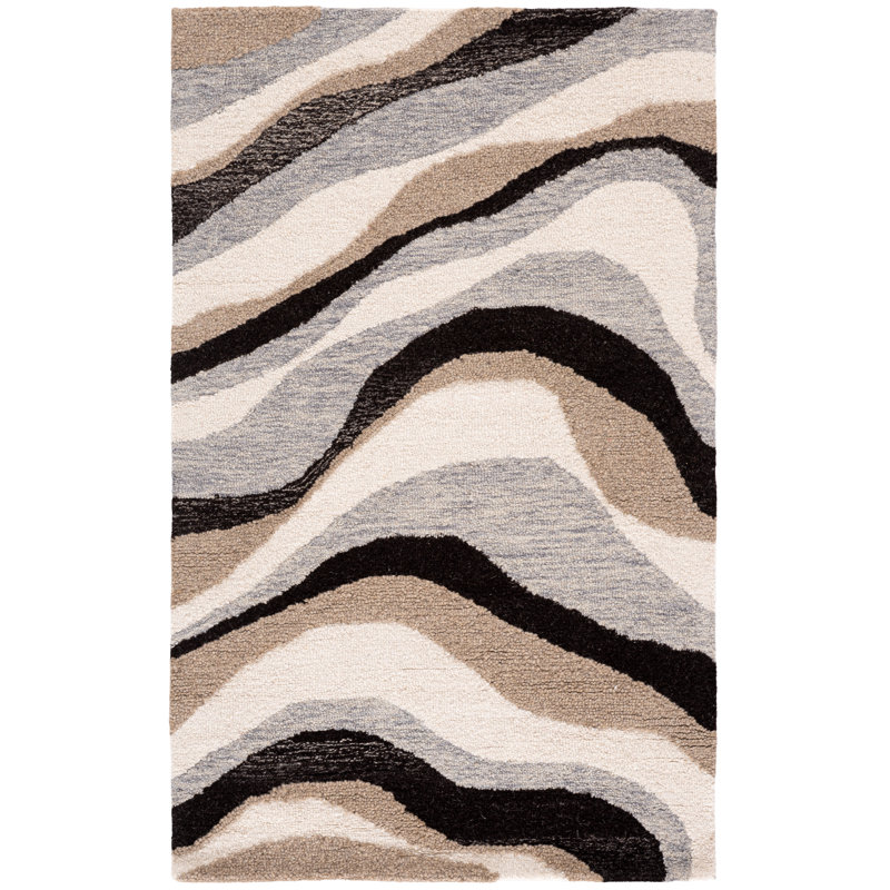 Tapis gris / ivoire en laine / coton touffeté à la main Joshwa, Rectangle 3 pi x 5 pi