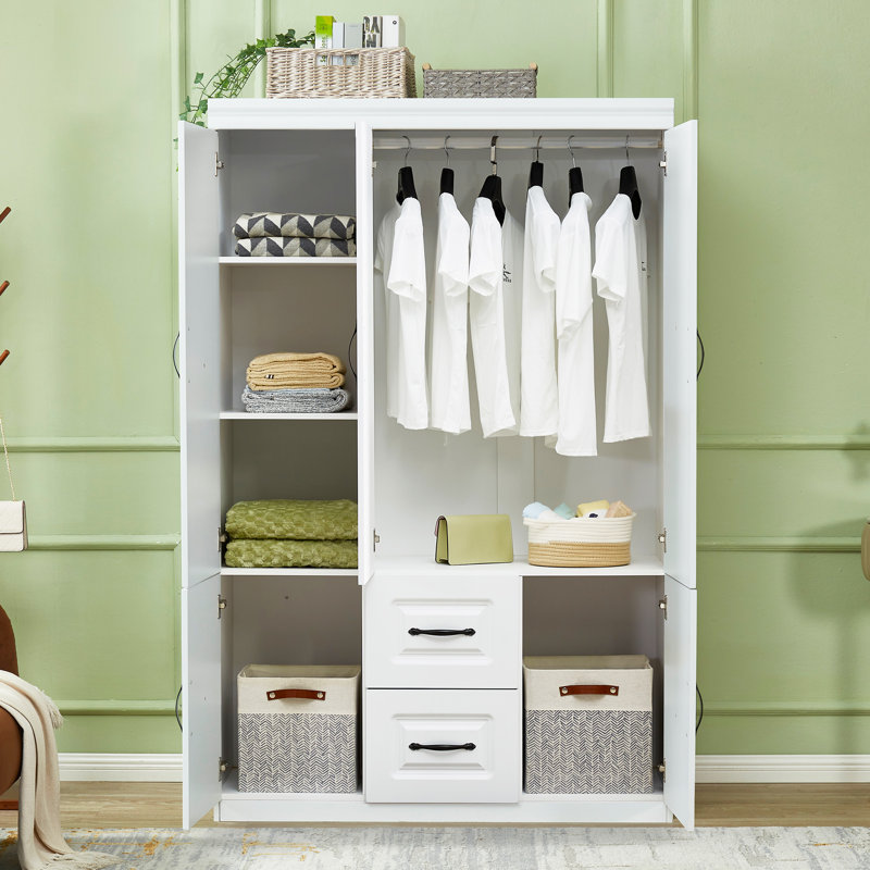 Armoire blanche moderne avec portes à fermeture douce - Garde-robe en MDF avec tablettes et tiroirs de rangement pour la chambre à coucher