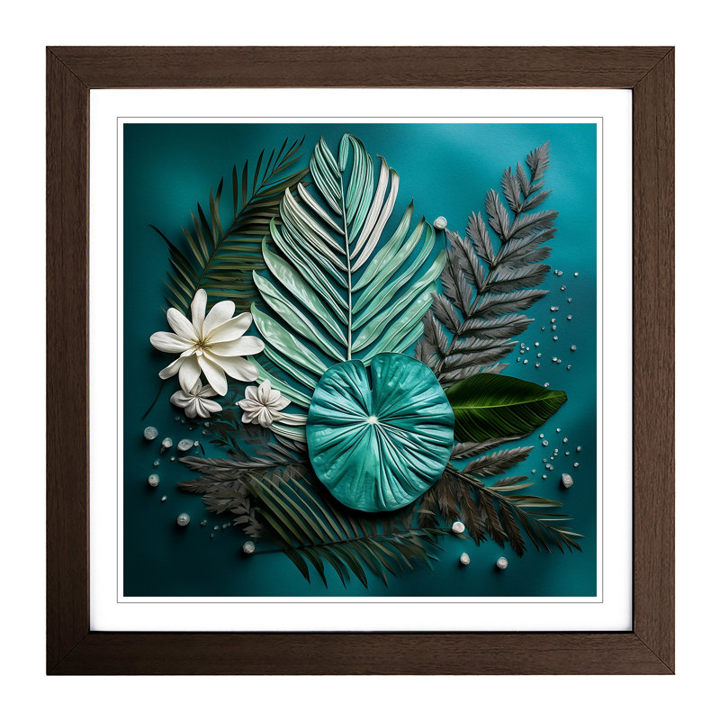 Palm Leaf Floral Art - Single Picture Frame Print on Wood, Walnut
