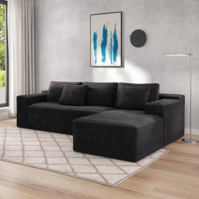 Compressed Padded Two Piece Sofa Grey Corduroy No Assembly For Living Room Bedroom Apartment