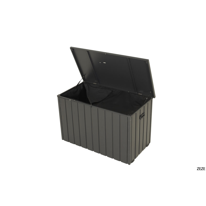 Outdoor Storage Box, 100 Gallon Metal Deck Box Built-In A Oxford Fabric Storage Bag, Lockable & Waterproof Outside Patio Storage Box