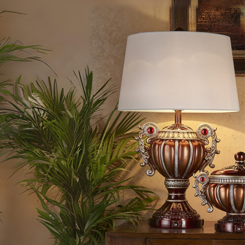 Lampe de table 29,5 "en forme d'urne" Delicata ", bronze avec accents argentés