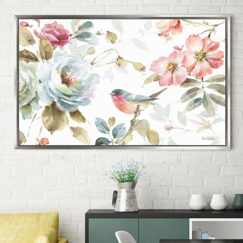 «Beautiful Romance IV», reproduction de peinture acrylique sur toile, H 21,5 po x l 33,5 po x P 2 po, Cadre flottant argent