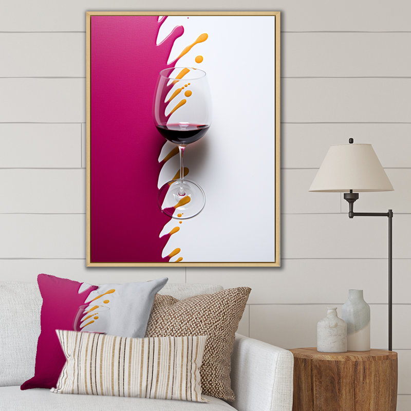 «Red Wine Glass», présentation sur toile, H 44 po x l 34 po x P 1,5 po, Cadre naturel flottant