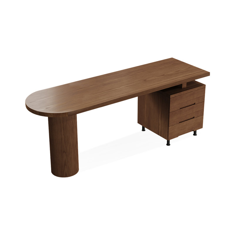 Tan Semi-Circle Solid Wood desks, 29.53" H x 78.74" W x 23.62" D