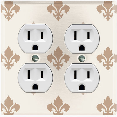 Fleur De Lis Two Tone Tan Patterned 2 - Gang Duplex Outlet Standard Wall Plate