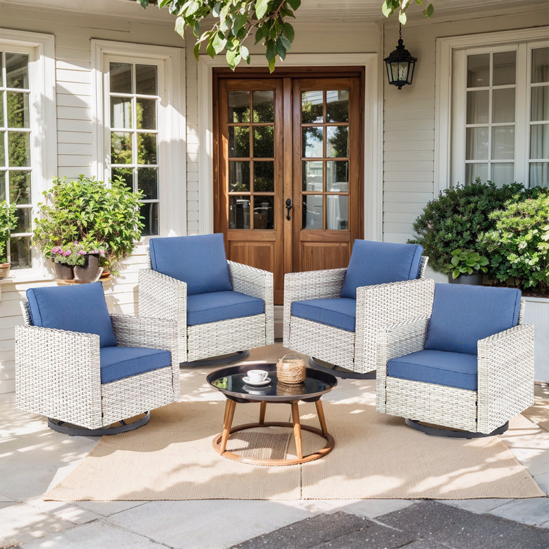 Chaises de patio pivotantes avec coussins Ingvald, Bleu