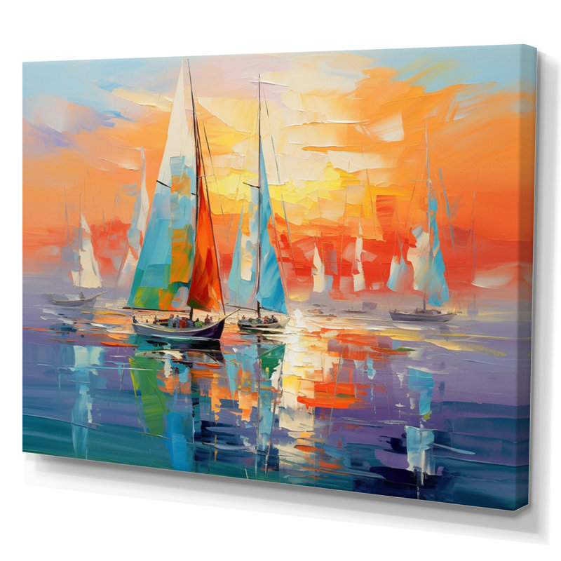 Voilier abstrait Coastal Symphony II - bateau à voile, art mural, Toile tendue, 34" H x 44" W