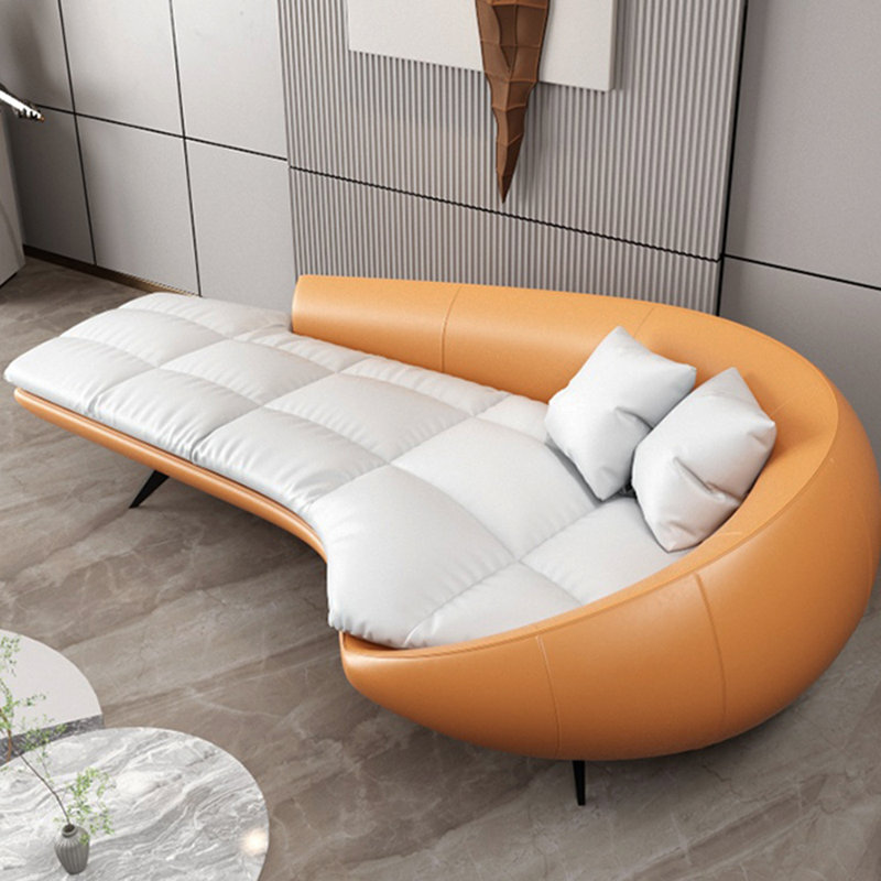 Méridiennes intérieures confortables avec pieds en métal et similicuir, Beige / orange, Accoudoir à droite (vu de face)