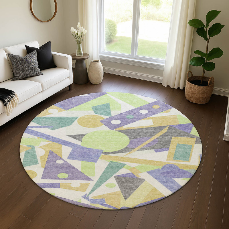 Premium Machine Washable Mehara AMF1693 Geometric Rug, Round 8'