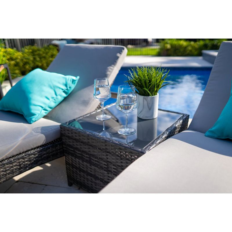 Bethena Outdoor Wicker Chaise Lounge with Table , Cushion Included, Gray