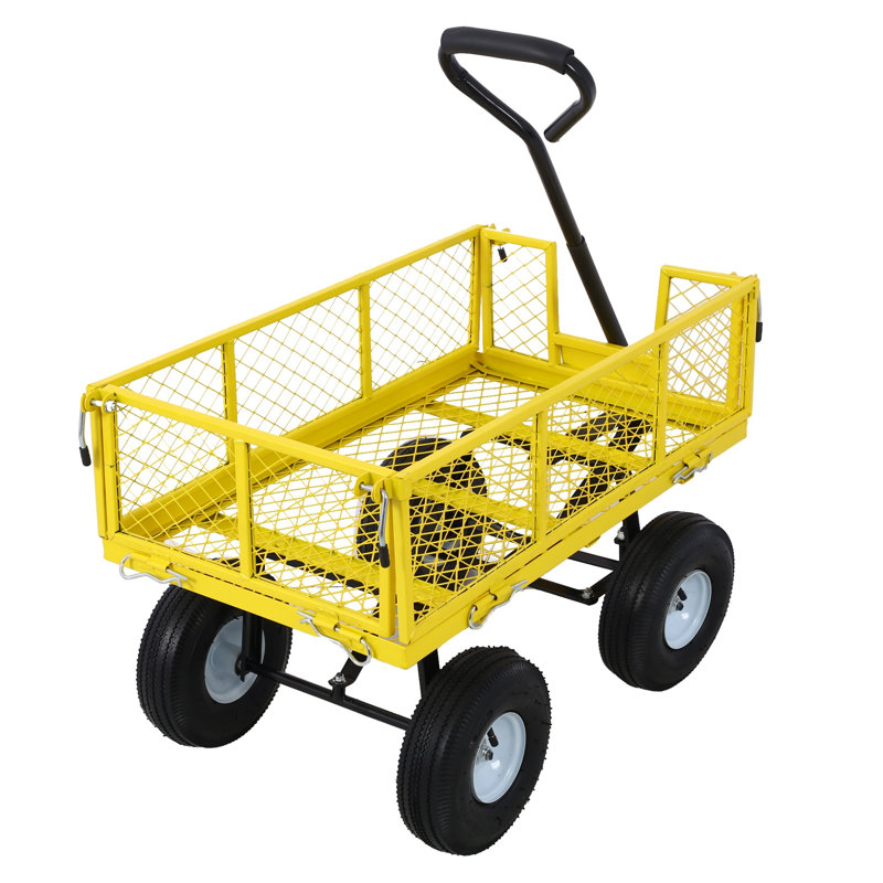 Chariot de jardin en acier avec côtés en filet amovibles, 3 pieds Pi. Capacité, jaune