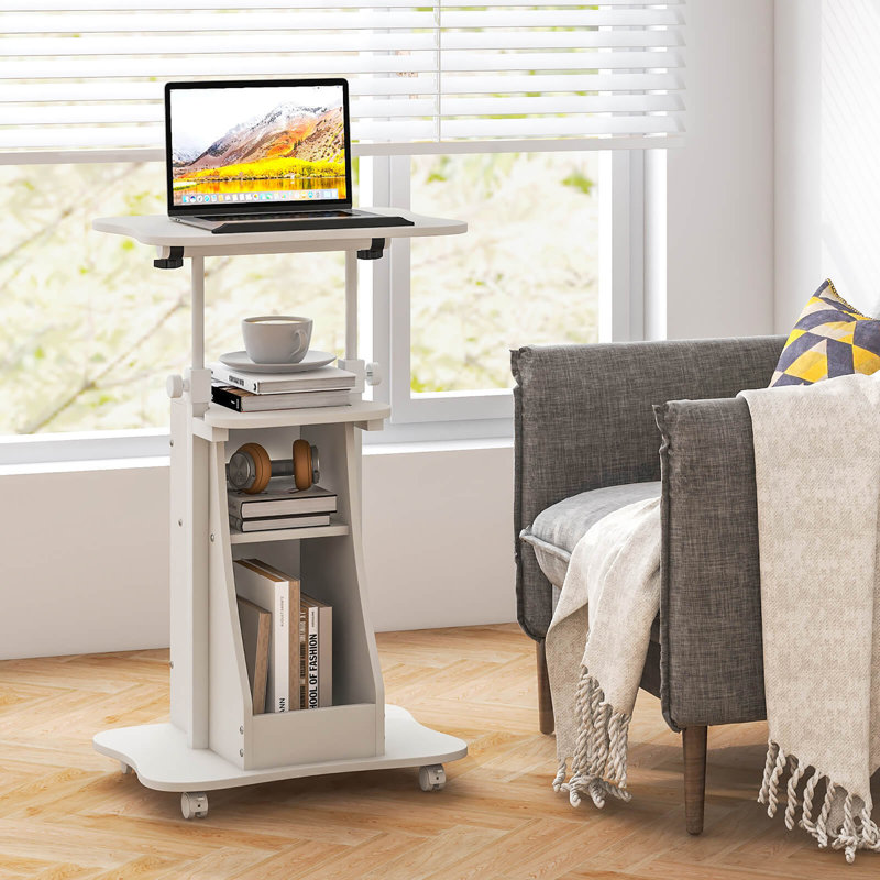 Gymax Sit-to-stand Laptop Desk Cart Rolling Mobile Height Adjustable W/ Storage