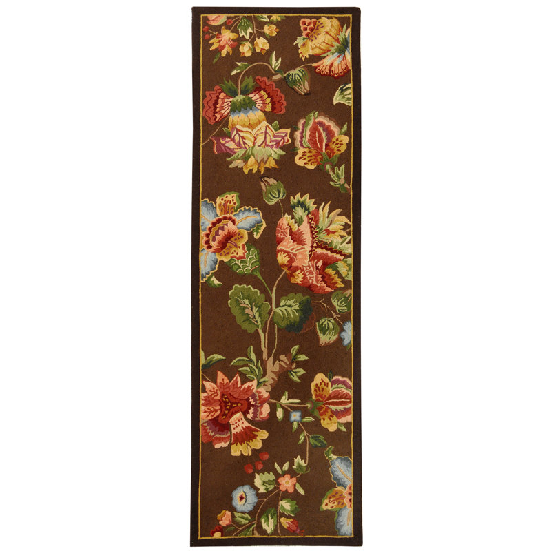 Tapis brun en laine touffeté à la main Hollander, Tapis de couloir 2 pi 6 po x 8 pi