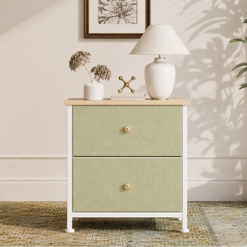 Table de chevet 2 tiroirs Jaece, Vert clair, Individuel