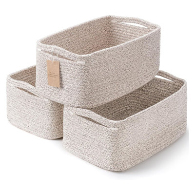Ensemble de 3 paniers de rangement en corde tissée brun avec poignées 13,7 po x 7,1 po x 6,7 po