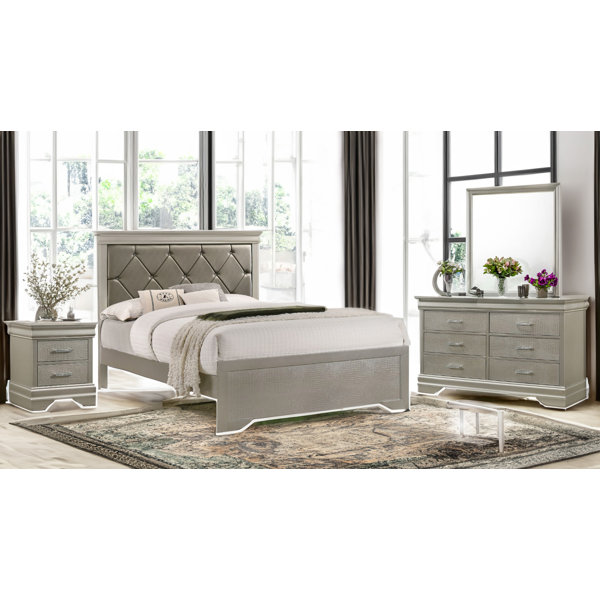 Amalia Black Fabric/Wood Queen Panel Bed by Crown Mark