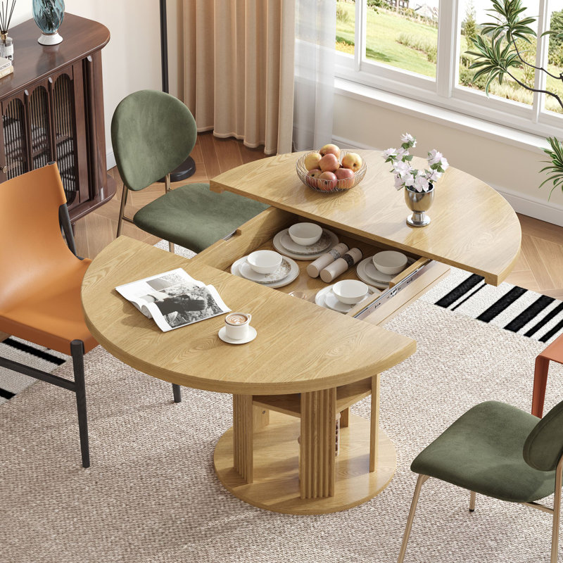 43.3-59" Extendable Dining Table, Natural Wood