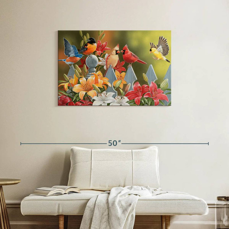Brampt Backyard Birds With Daylilies, 24" H x 36" W