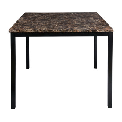 Counter Height Table 1Pc Metal Frame Faux Mable Top Square Transitional Dining Room Furniture