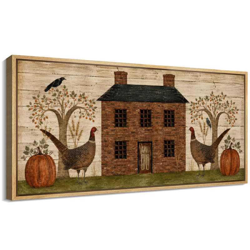Primitive ferme de dinde citrouille Corbeau Folk Art, impression sur toile encadrée chambre des maîtres, Naturel