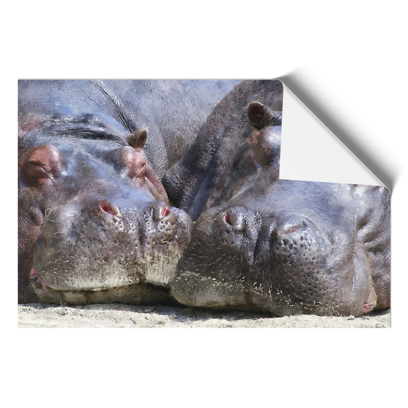 Two Hippos Painting - Frameless Print, 30cm H x 42cm W x 0.1cm D