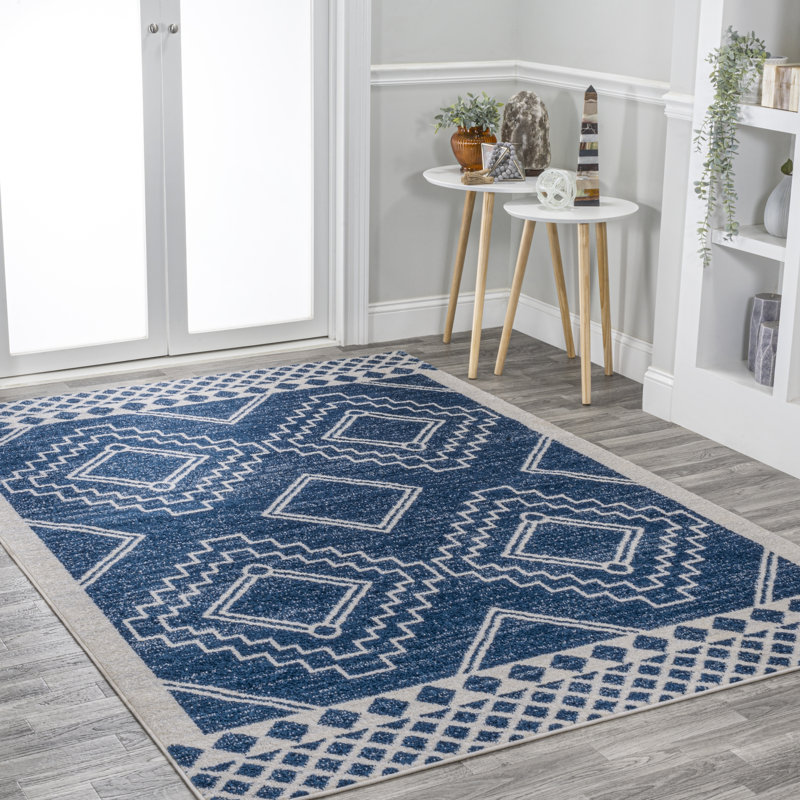 Amir Moroccan Beni Souk Navy/Ivory Rug, Rectangle 3' x 5'
