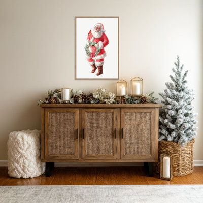 «Jolly Santa with Wreath» par Danhui Nai, reproduction d'art sur toile encadrée