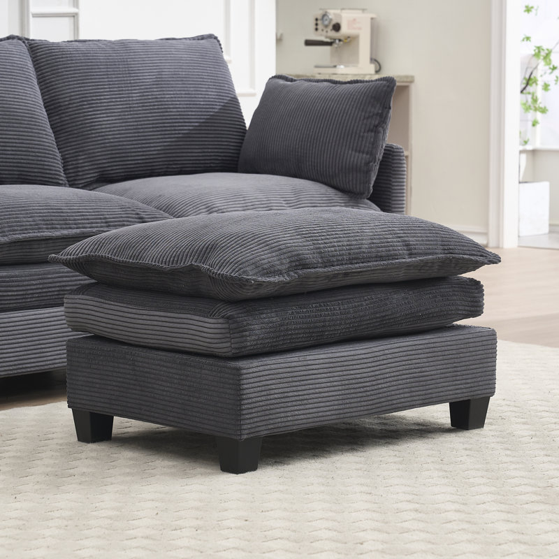 Repose-pieds en velours côtelé moderne Maximili, Gris foncé