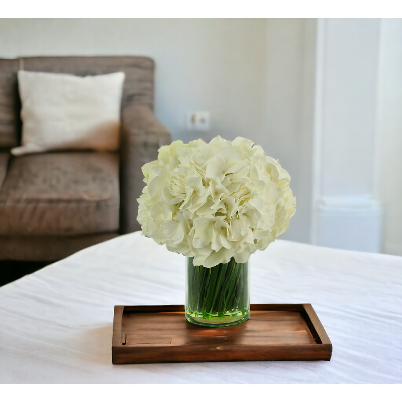 Hydrangeas in Glass Vase with Grass