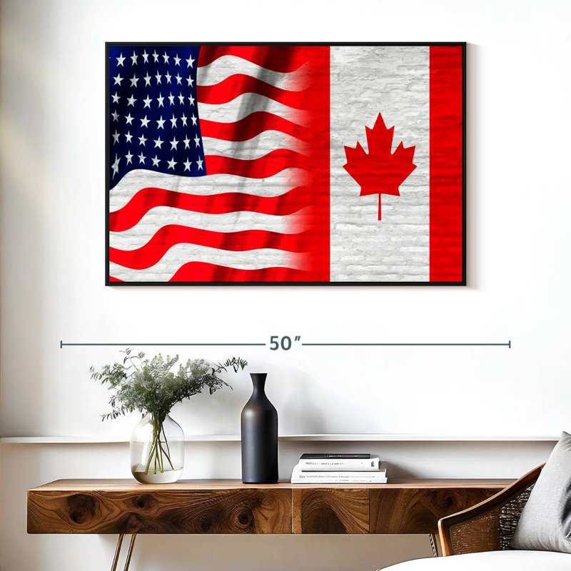 Borges, drapeau américain et canadien, H 27 po x l 40 po