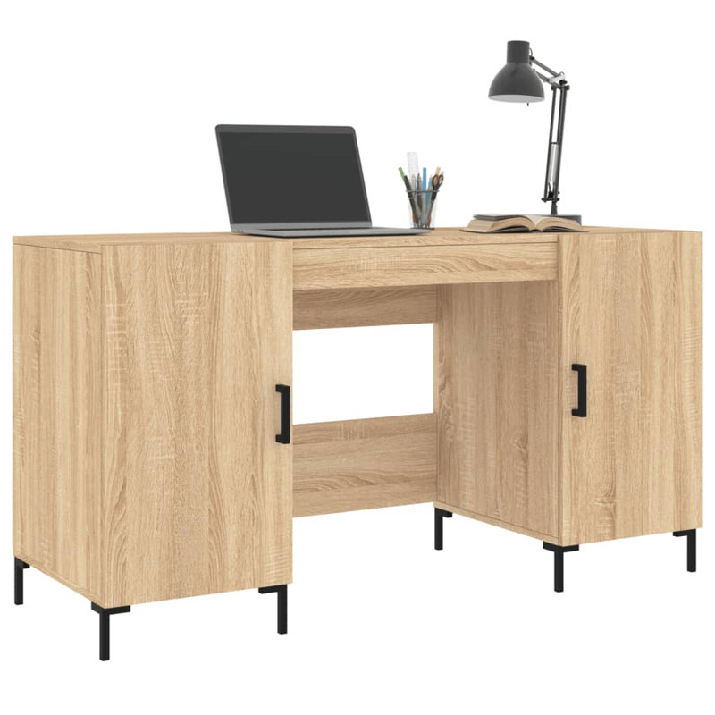 Diawara Metal Base Writing Desk, Light Brown