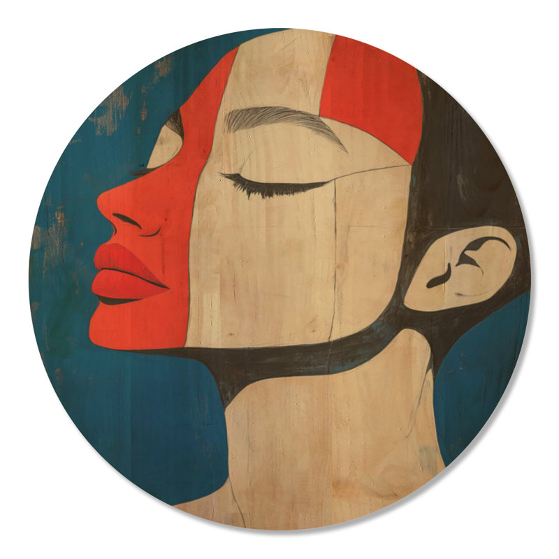 Muse Cobalt Audacieuse I - Décoration Murale Ronde en Bois pour Femme à la Mode, Rond 23 po, Rond