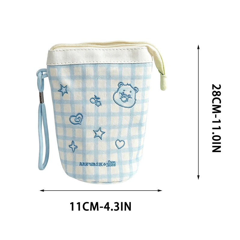 Trousse à crayons cylindrique pliable grande capacité, Blue