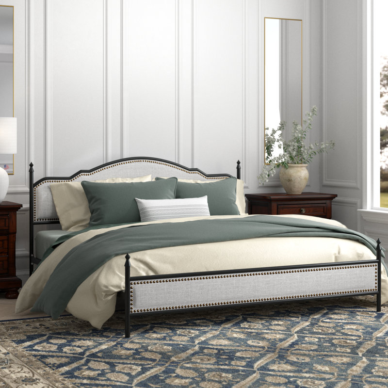 Lit plateforme tapissier Alaja, Beige, Très grand