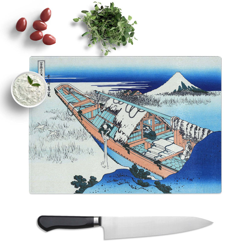 Tempered Glass Ushibori in the Hitachi Province by Katsushika Hokusai Chopping Board, 28.5 cm x 20 cm