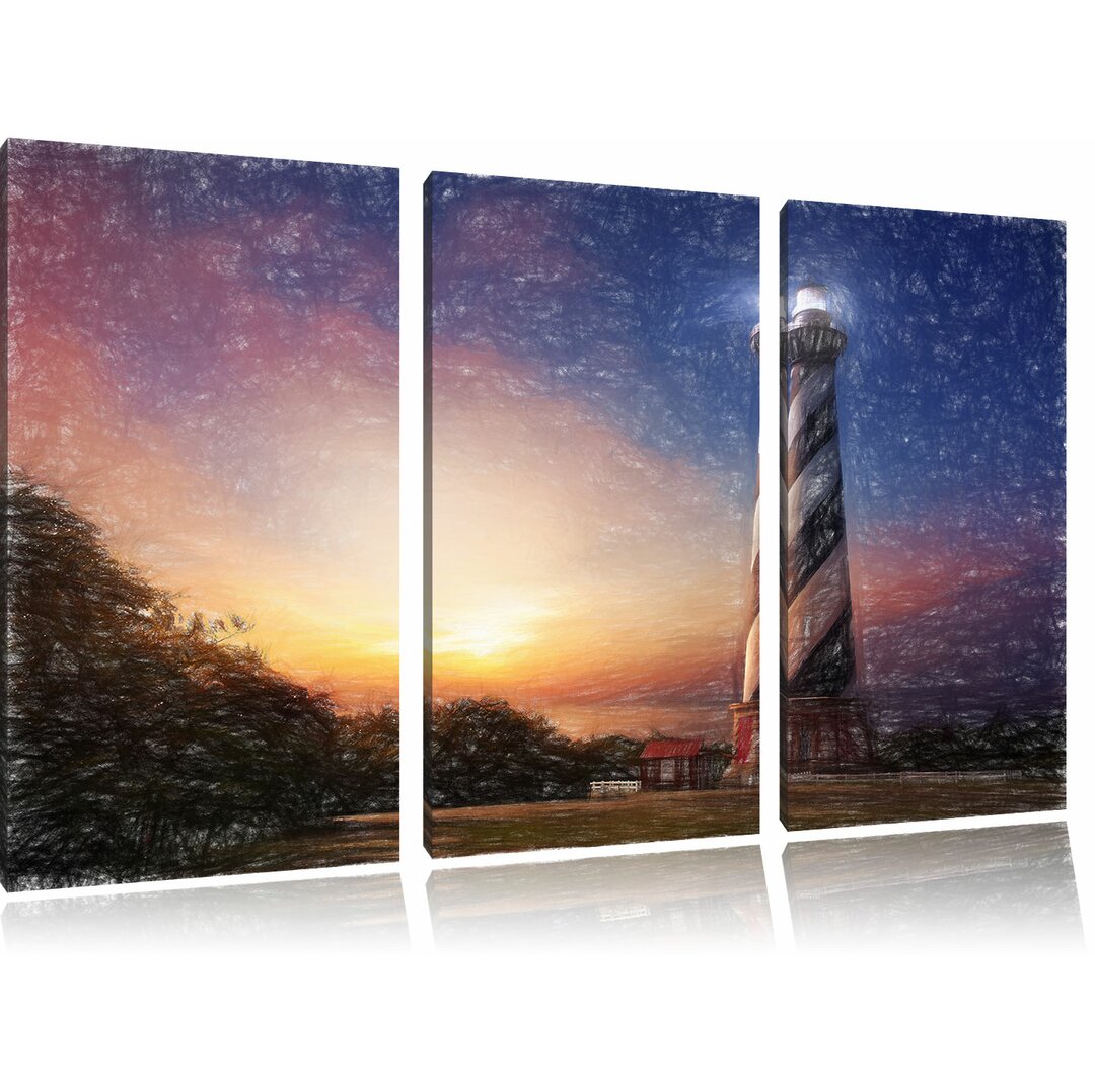 3-tlg. Leinwandbilder-Set „Cape Hatteras Leuchtturm“, Grafikdruck