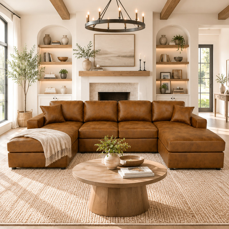 Canapé modulaire 120 po en similicuir caramel